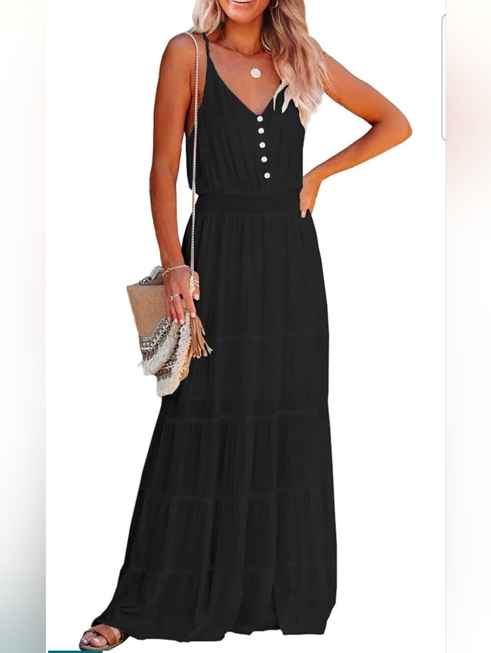 NWT-PRETTYGARDEN Women's Spaghetti Strap V Neck Maxi Dress.